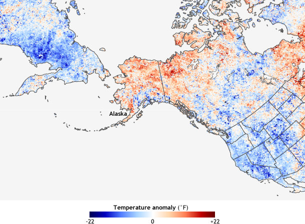Nighttime land surface temperature anomaly map October 8-15 2013