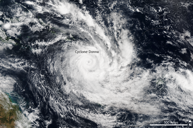 NOAA/NASA Suomi NPP satellite image taken on May 5, 2017 of tropical cyclone Donna in the South Pacific