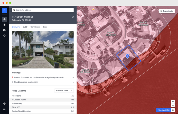 Screenshot of a web tool for estimating per-property flood risk