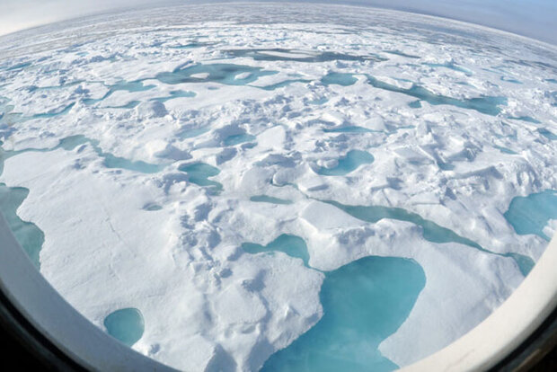 Sea ice seen from airplane window