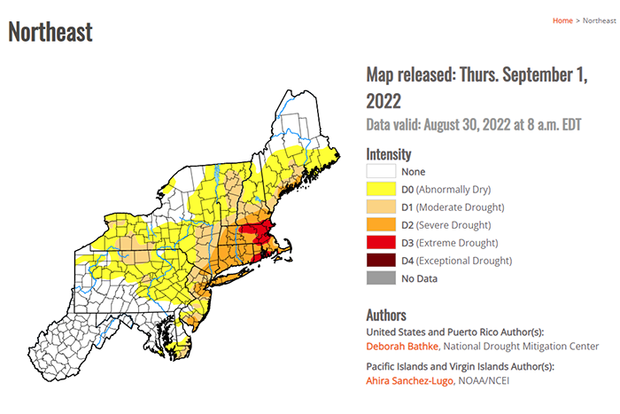Drought Monitor map of Northeast