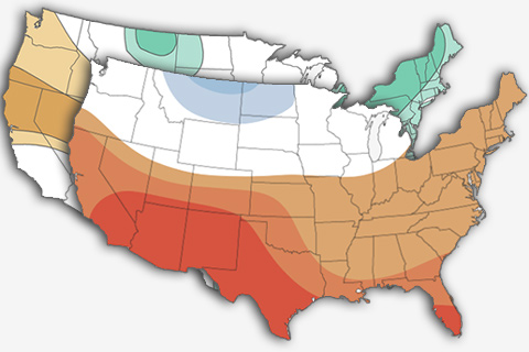 For much of the U.S, odds are tilted toward well above average warmth in May-July 2018 
