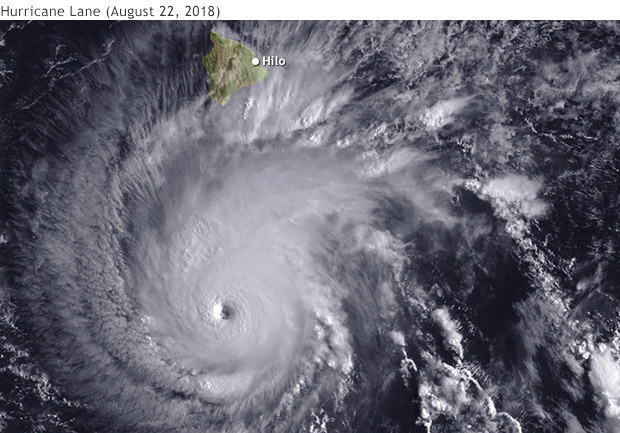 Satellite image of Hurricane Lane south of Hawaii