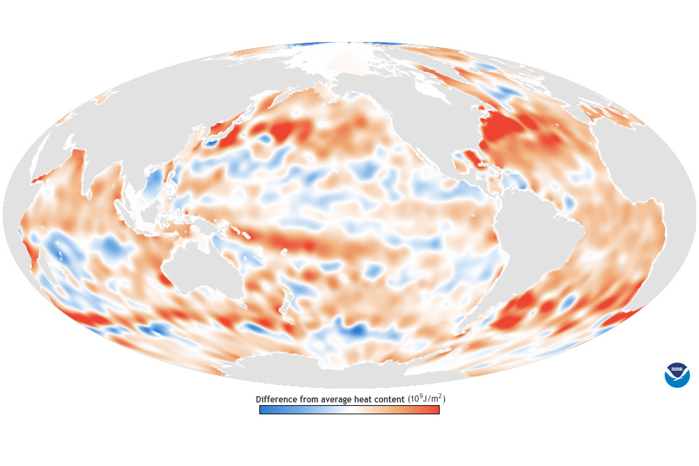 Ocean Heat Content - Seasonal Difference from Average