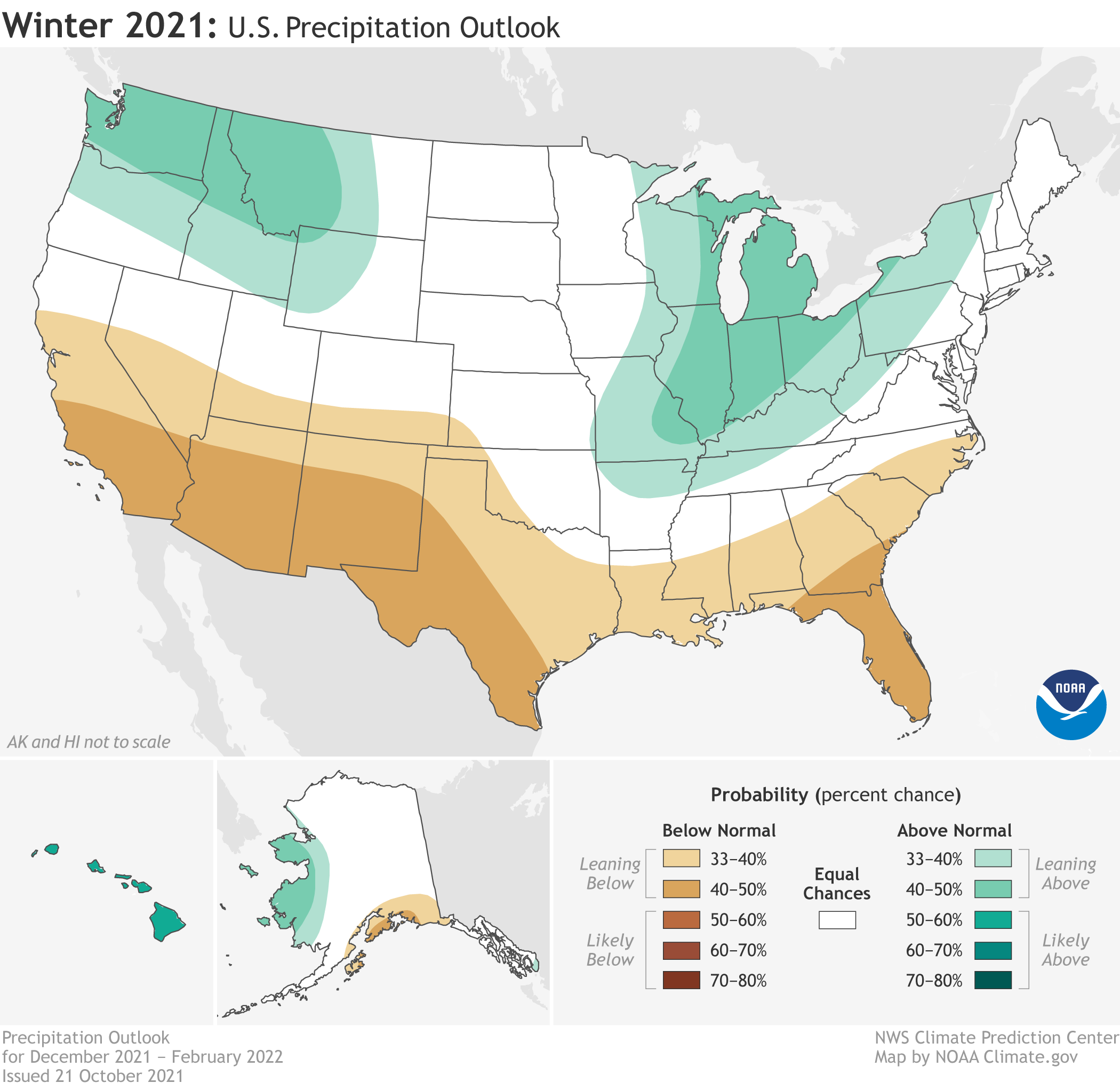 Map of U.S. precipitation outlook for 2021-22 winter