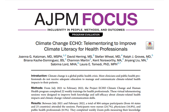 New journal article on climate literacy training for health professionals