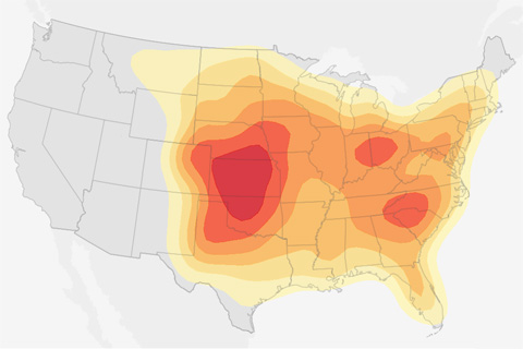 Historically speaking, where are the summer 'hot spots' for severe weather in the U. S.?