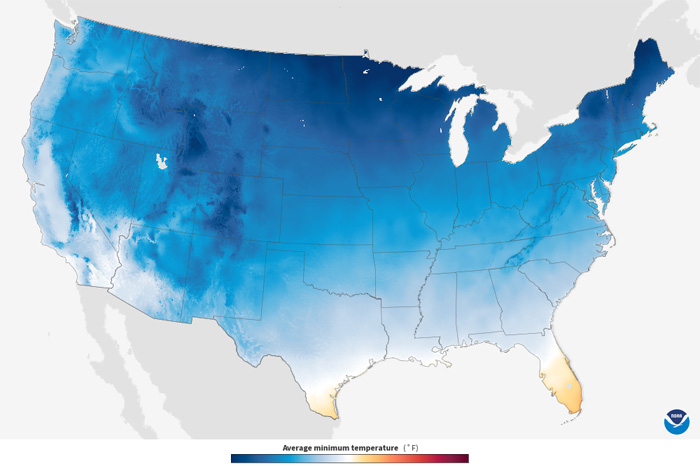 Temperature - Minimum, 1991-2020 Monthly Average