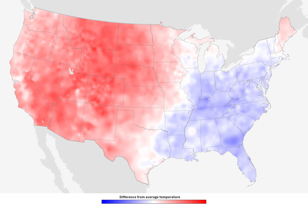Temperature - US Monthly, Difference from Average