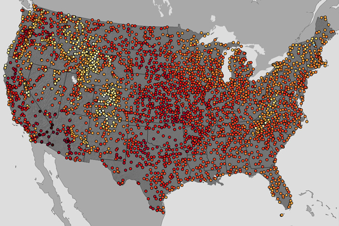 History of the hottest summer day at thousands of U. S. locations