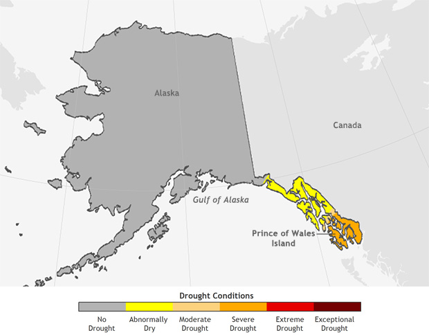 A map of Alaska showing drought status as of October 9, 2018