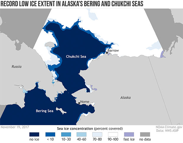 Map of Bering Strait and Chukchi Sea showing percent ice cover