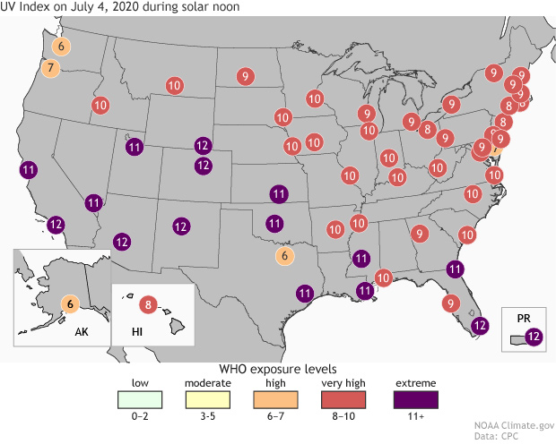 UV Index on July 4, 2020