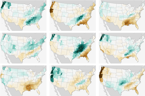 Precipitation patterns during every La Niña winter since 1950