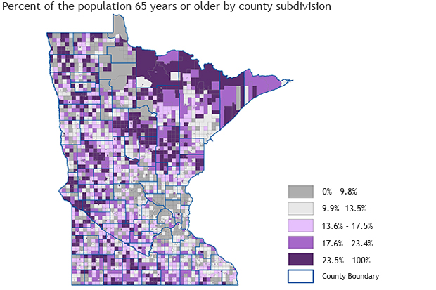 Percentage of the Minnesotan population 65 years or older.