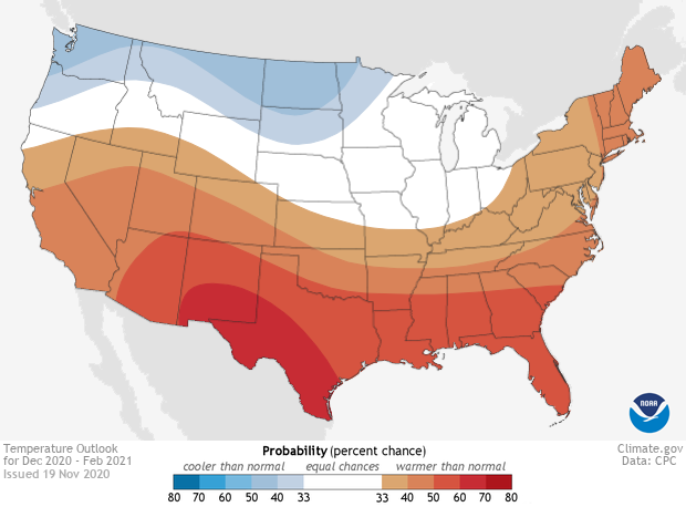 U.S. temperature outlook for winter 2020-21