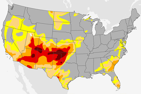 Exceptional drought in parts of seven states in U. S. Southwest