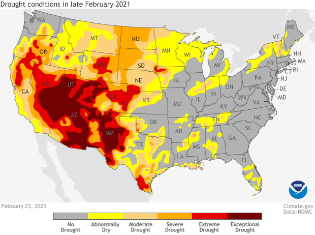 Images and Media: USDrought_conditions_23Feb2021_620.jpg | NOAA Climate.gov