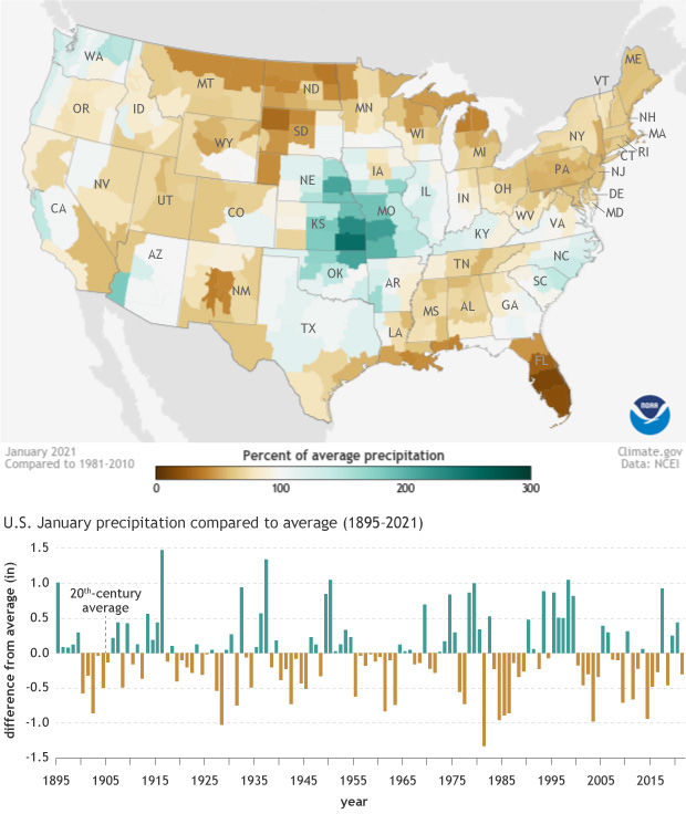 Images and Media: US_Jan2021precipanom_map_graph_620.jpg | NOAA Climate.gov