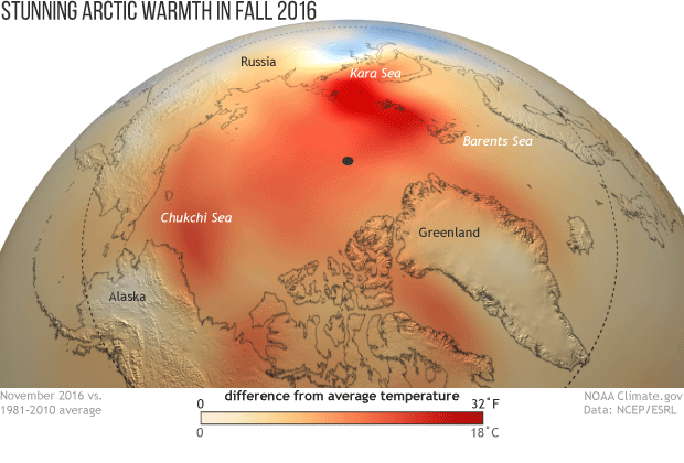 November 2016 temperature anomalies