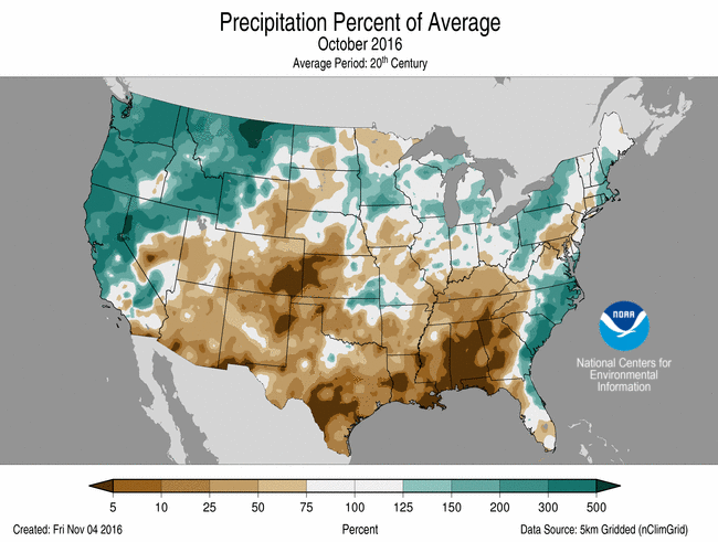 U.S. precipitation versus normal for October 2016 Precipitation versus Normal for October 2016