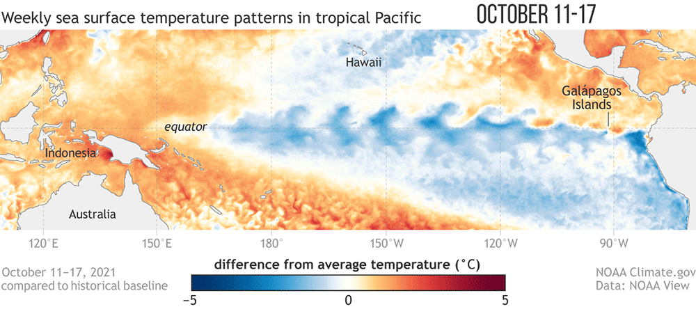 Animated gif of tropical Pacific surface temperature anomalies in late fall 2021