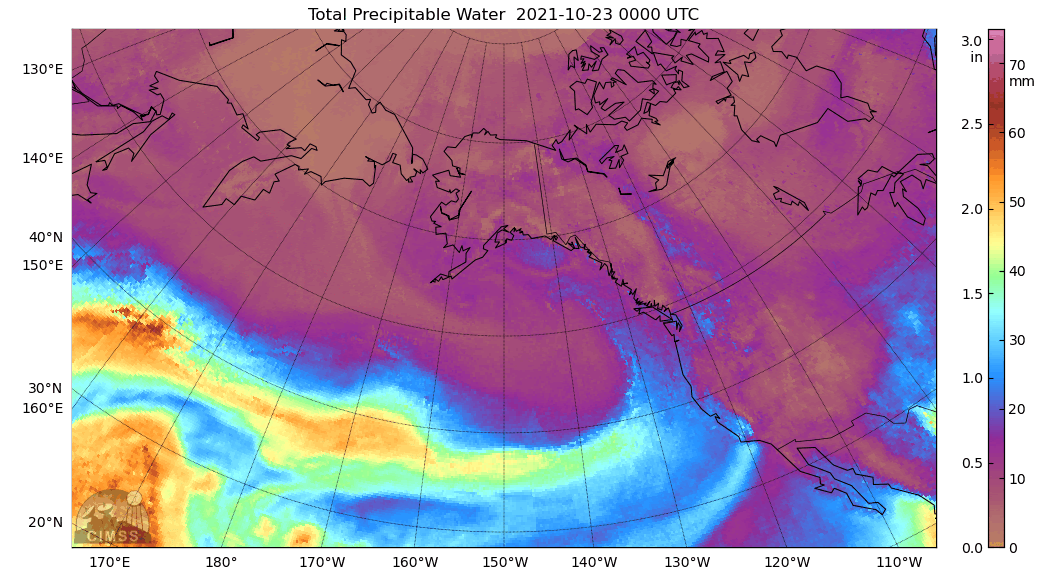Animated gif showing the transport of atmospheric moisture from the tropics to the U.S. West Coast
