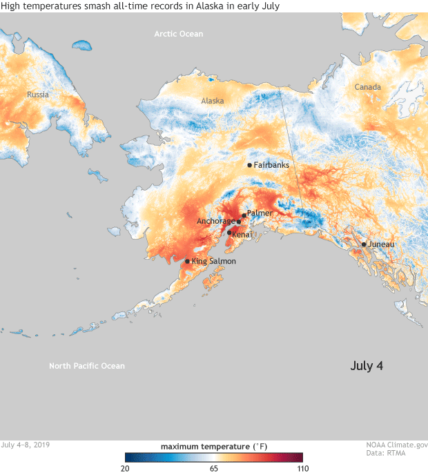High temperatures smash all-time records in Alaska in early July 2019