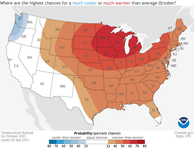 US Temperature Outlook for October 2021