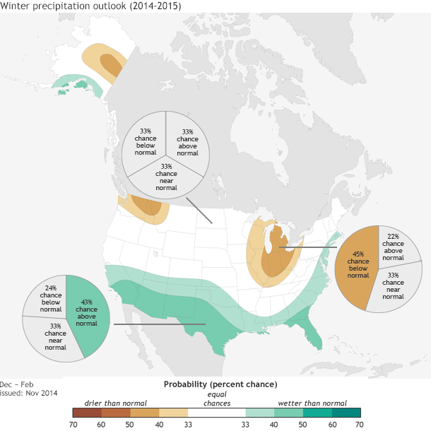 Map of precipitation outlook for the U.S> for winter 2014-15