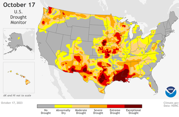 Drought conditions across United States as of October 17, 2023
