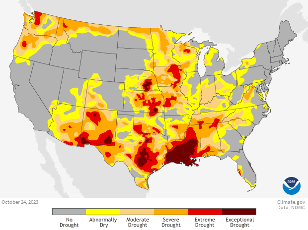 Map of U.S. drought conditions as of late October 2023