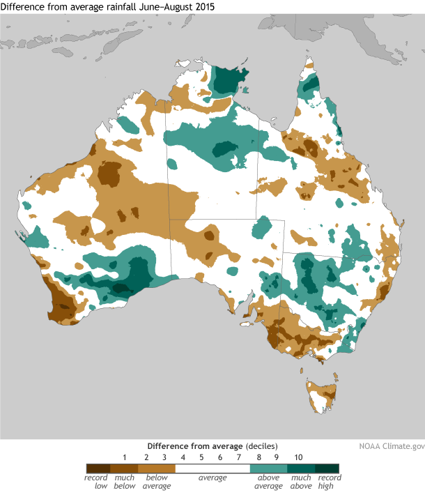 Image of rainfall deciles for winter 2015.
