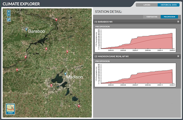 Screenshot of climate explorer web tool