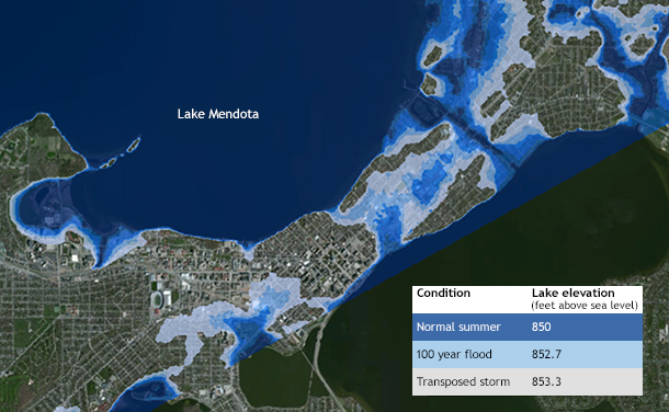 Map of flooding in Madison as a result of 100-year extreme rain