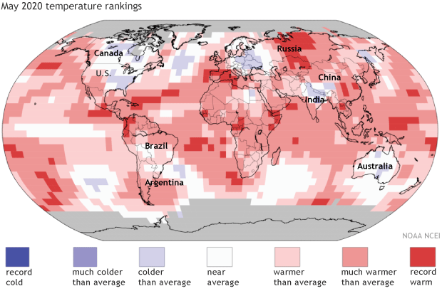 Ranking of May 2020 global temperatures