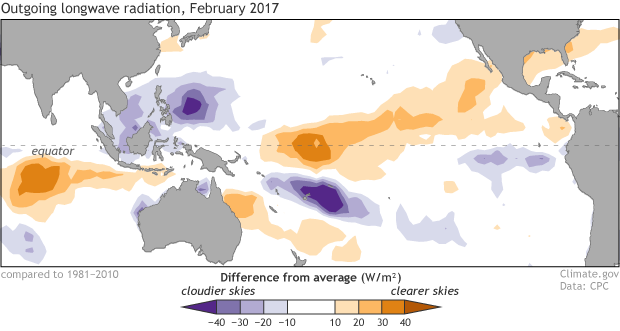 Cloudiness anomaly map, February 2017