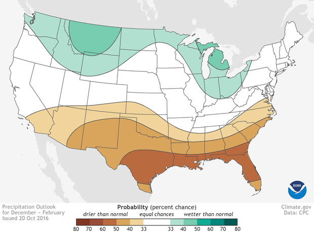 US map of winter 2016-17 precipitation outlook