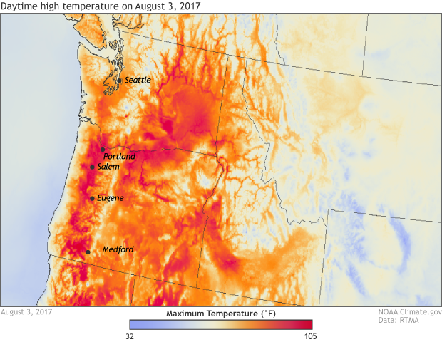 Daytime highs in the PNW