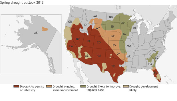 Map of 2013's spring drought outlook