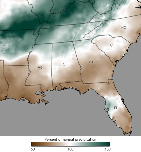 US map of spring precipitation anomalies 