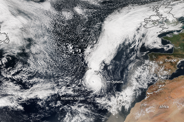 Suomi NPP satellite image of Hurricane Ophelia on October 14, 2017