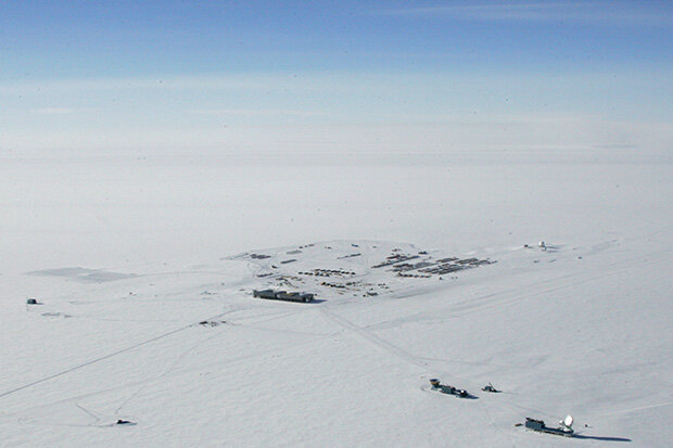 Aerial photo of Amundsen Scott South Pole station in Antarctica