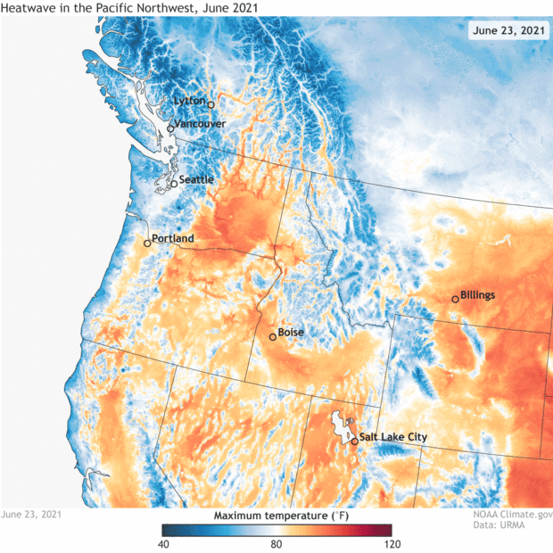 animated gif of maps of daytime high temperatures in the Pacific Northwest 