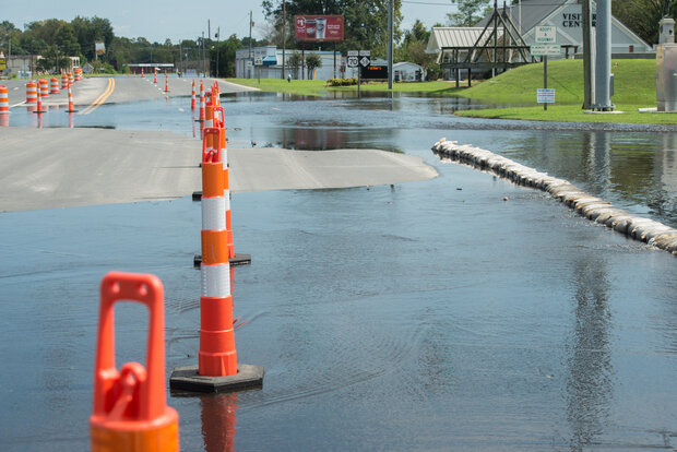 Photo of flooded road in Kinston, NC during Hurricane Florence