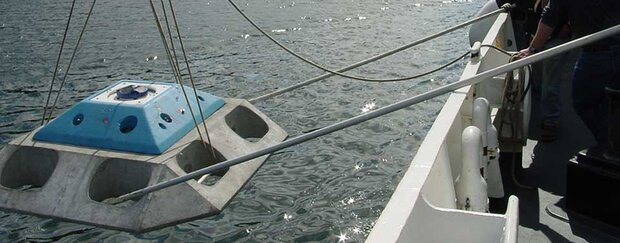 Current meter being placed in waters near Sitka, Alaska