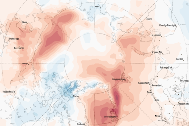 Temperature anomaly map of the Arctic