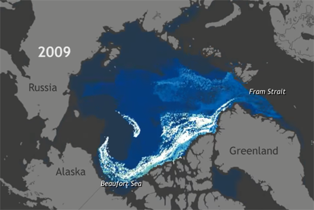 Arctic sea ice age map