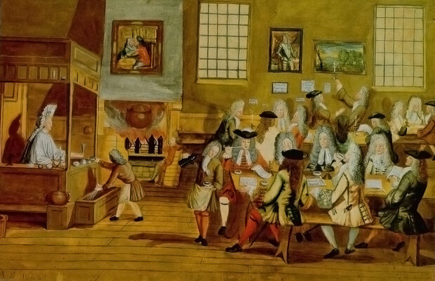 Coffeehouse interior, 17th century