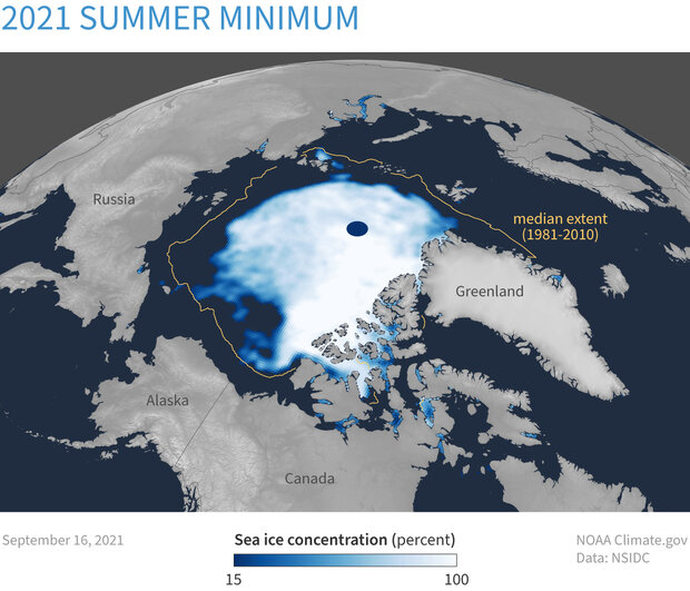 16 Eylül 2021'de Arktik deniz buzu konsantrasyonu haritası